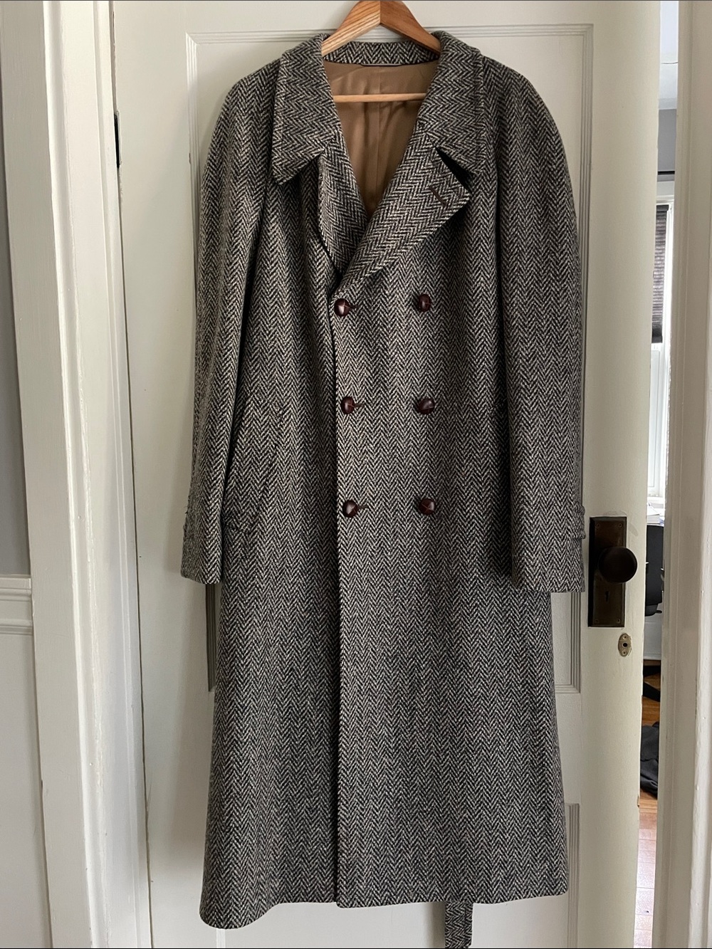 RARE vintage 100% wool herringbone overcoat